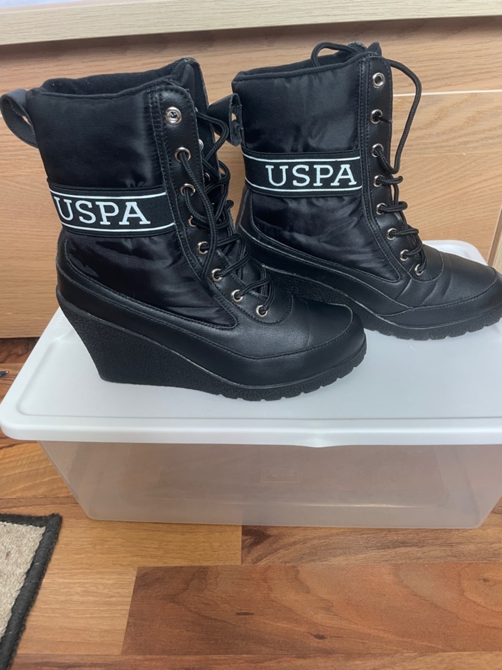 U.S. Polo Assn. Black Lace-Up Wedge Ankle Boots with USPA Logo